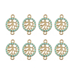 Set of 8 gold alloy tree of life connector charms with turquoise beads for DIY jewelry