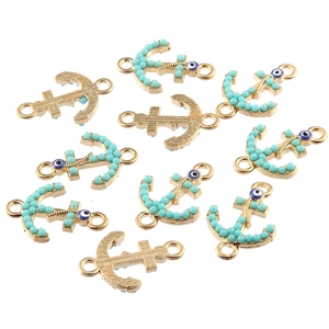 Golden anchor pendant with turquoise beads and evil eye charms for DIY jewelry making