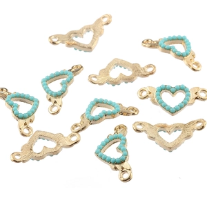 Pendentif cœur et ailes dorés avec perles turquoise pour la création de bijoux DIY