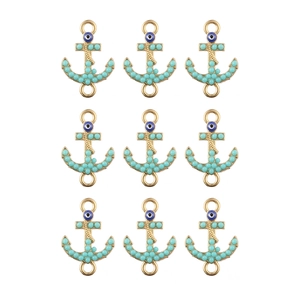 Golden anchor connectors with blue evil eye beads for DIY necklaces and bracelets