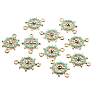 Goldene Steuerrad-Anhänger mit blauem Evil Eye und Türkisperlen im Zehner-Set