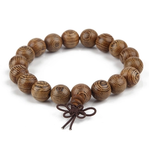Traditional wenge wood buddhist beads bracelet with natural grain and brown chinese knot