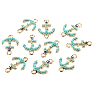 Golden Alloy Anchor Charms With Evil Eye And Turquoise Beads For DIY Jewelry Making Necklaces Bracelets Connector Accessory