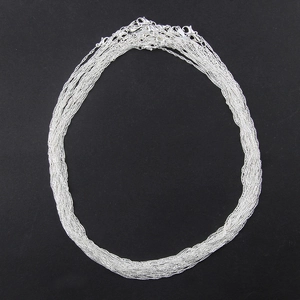 Polished silver water wave chain necklaces with lobster clasp closure on black background