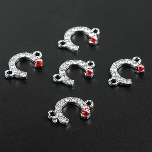 Silver horseshoe beetle charms with rhinestones and enamel for DIY jewelry making