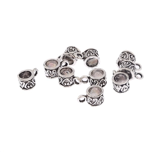 Perles intercalaires vintage en argent avec motif cœur et boucle pour création bijoux