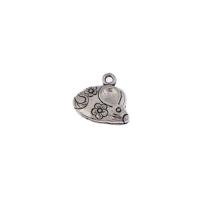 Vintage silver mouse alloy charm pendant with floral engraving for DIY jewelry