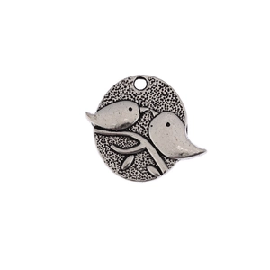 Vintage silver alloy bird on branch round pendant charm for DIY jewelry making