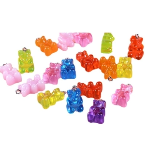Colorful translucent resin gummy bear charms with silver metal rings for DIY jewelry making