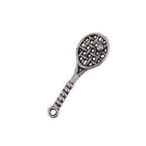 Ciondolo racchetta da tennis argento vintage con pallina e asola per collana