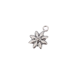 Pendentif tournesol argent antique avec texture de pétales et anneau pour création bijoux