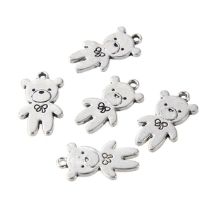 Antique Silver Alloy Teddy Bear Pendants Cute Animal Bow Charms For DIY Necklace Bracelet Jewelry Making Supplies Accessory