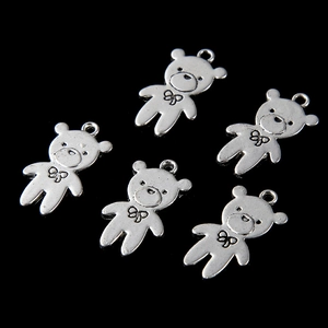 Five pieces of cute silver bear alloy pendants with bow ties for DIY jewelry making