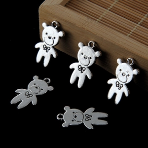 Set of five antique silver bear charms with bow tie detail for DIY jewelry making
