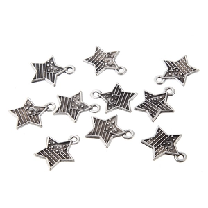 Set of 10 vintage silver USA flag star alloy pendants for DIY jewelry making