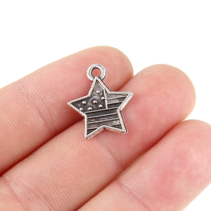 Vintage US flag star pendant in antique silver alloy for creative handmade jewelry making