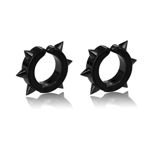 Schwarze Punk-Ohrringe mit scharfen Nieten und glänzendem Metallic-Finish als Paar