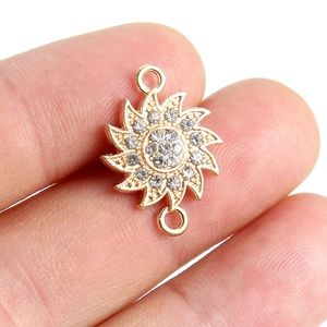 Pendentif connecteur tournesol doré avec zircons blancs pour bijoux DIY