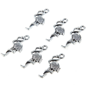 Set of 6 antique silver flamingo pendants for DIY jewelry making and necklaces