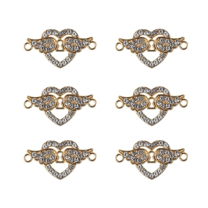 Set de 6 conectores de alas de corazón dorados con cristales para joyería DIY