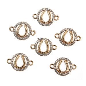 Set de 6 conectores redondos de strass dorados en forma de U para joyas DIY