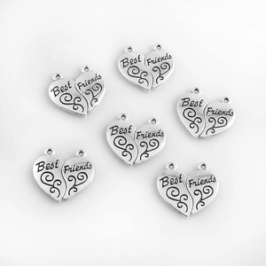 Lot de 6 paires de pendentifs cœur Best Friends en argent antique pour bijoux DIY