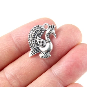 Antique silver peacock wing pendant charm in zinc alloy for DIY jewelry making