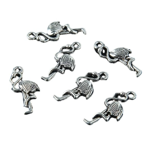 Set of 6 vintage silver flamingo pendants made of alloy for DIY necklace and bracelet jewelry
