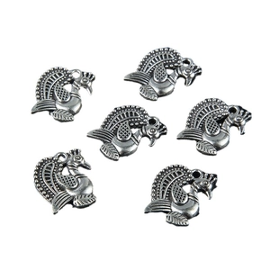 Set of 6 vintage silver alloy peacock wing pendants for DIY jewelry making