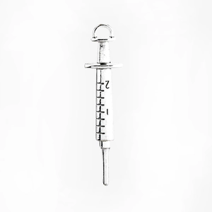 Antique silver alloy syringe pendant necklace with realistic measurement markings