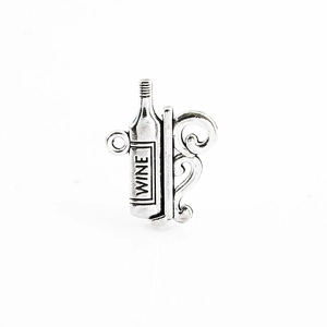 Antique silver wine bottle pendant with wine engraving for DIY jewelry making