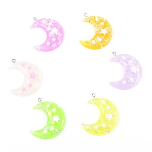 Bunte Glitzer Harz Mond Anhänger mit Sternenflocken für DIY Schmuck Bastelzubehör