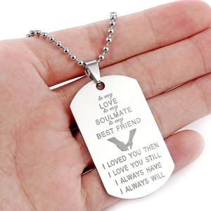 Collier plaque d'identité en acier inoxydable poli avec gravure laser et chaîne à billes
