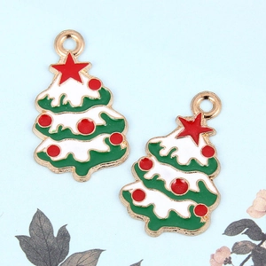 Set van twee kleurrijke kerstboom emaille hangers met gouden metalen randen voor DIY sieraden