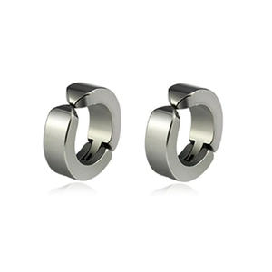 Polierte silberne Edelstahl Clip-Ohrringe mit glattem, dickem Ring-Design