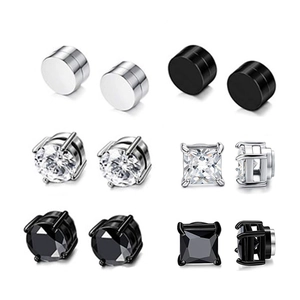 Unisex Magnetic Stainless Steel Zirconia Stud Earrings No Piercing Round Square Black Silver Non Pierced Jewelry For Men Women