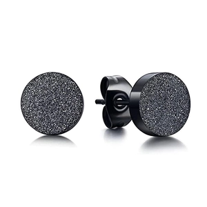 Boucles d'oreilles clous rondes en acier inoxydable noir mat pour hommes style galaxie