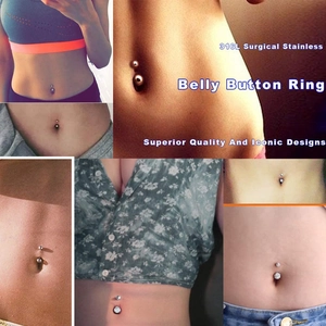 Set of 316L surgical stainless steel belly button rings with crystal and matte balls
