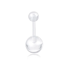 Piercing all'ombelico trasparente in acrilico con bilanciere dritto e sfere trasparenti
