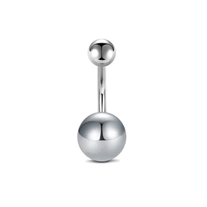 Polished silver stainless steel belly button ring with a classic double ball curved barbell
