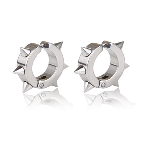 Punk Silber Edelstahl Huggie Hoop Ohrringe mit Nieten und polierter Oberfläche