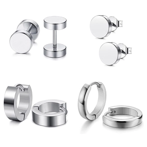 Set di 4 paia di orecchini a perno e a cerchio in acciaio inossidabile argento da uomo minimal