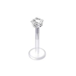 Acrylic clear lip stud featuring star shaped zircon and round flat base for fashion