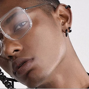 6-pair set of minimalist black stainless steel hoop earrings and studs for men