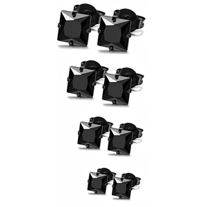 Lot de quatre puces d'oreilles minimalistes en zircone noire et acier inoxydable