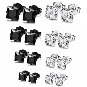 Boucles d'Oreilles Clous en Acier Inoxydable Zirconium Carré pour Femmes Hommes Minimaliste Géométrique Bijoux Accessoire Quotidien