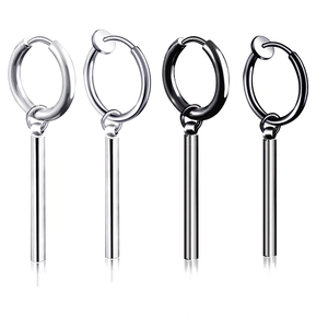 Pendientes de Aro de Acero Inoxidable Cilindro Para Hombre Mujer Punk Hip Hop Rock Minimalista Colgante de Mancuerna Clips Plata Negro Joyería