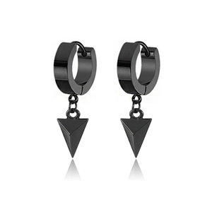 Pendientes de aro de acero negro mate para hombre con colgantes de cono geométrico
