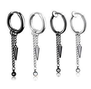Punk Boucles d'oreilles Pendantes en Acier Inoxydable avec Chaîne à Gland à Cône pour Hommes Femmes Bijoux Rock Gothique