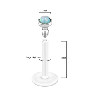Σκουλαρίκι labret με μπλε οπάλιο και διαφανή ακρυλική ράβδο 16G για χείλος ή αυτί